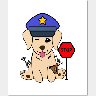 Funny Golden Retriever Policeman Posters and Art